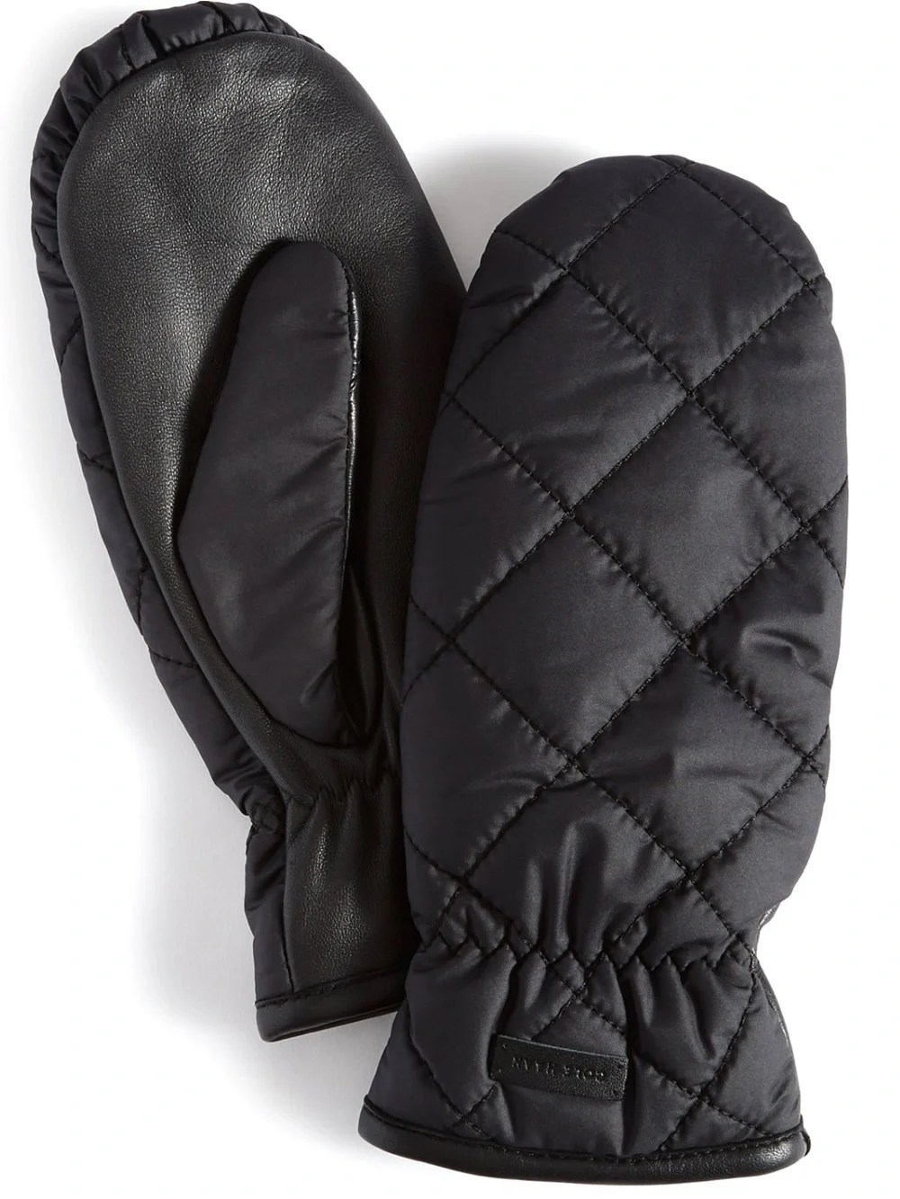 Cole Haan Women’s Quilted Puffer Mittens Leather Palm Faux Fur Lined Black New M
